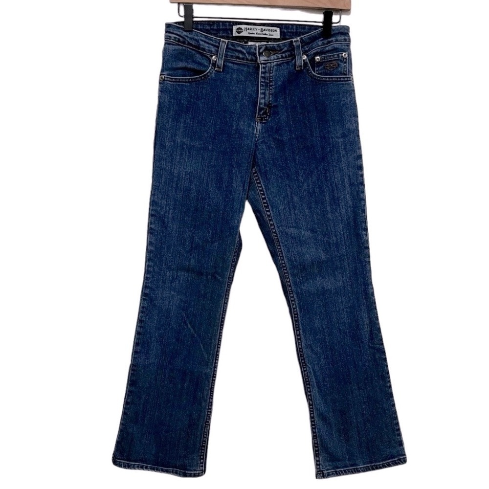 HARLEY DAVIDSON Genuine Motor Clothing Boot Cut Denim Blue Jeans Size 4 Petite